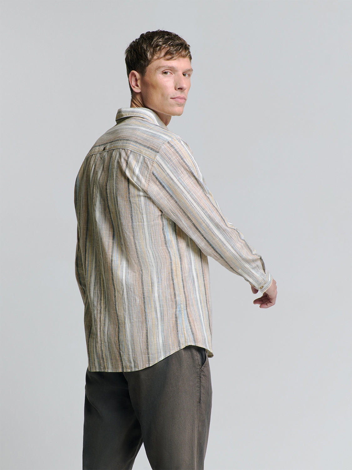No Excess -  Slub Multi Coloured Stripes Shirt - Blue