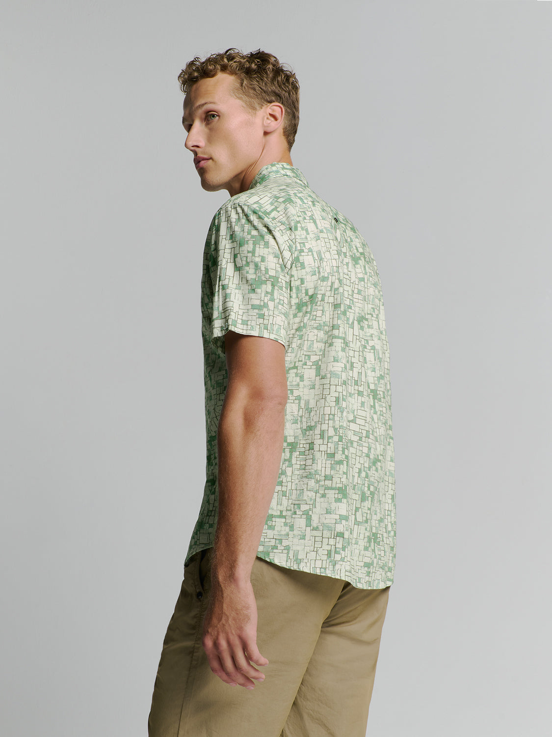 No Excess - Revers Collar Print SS Shirt - Green