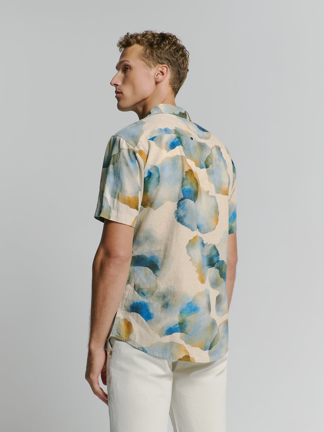 No Excess - Revers Collar Print SS Shirt - Blue