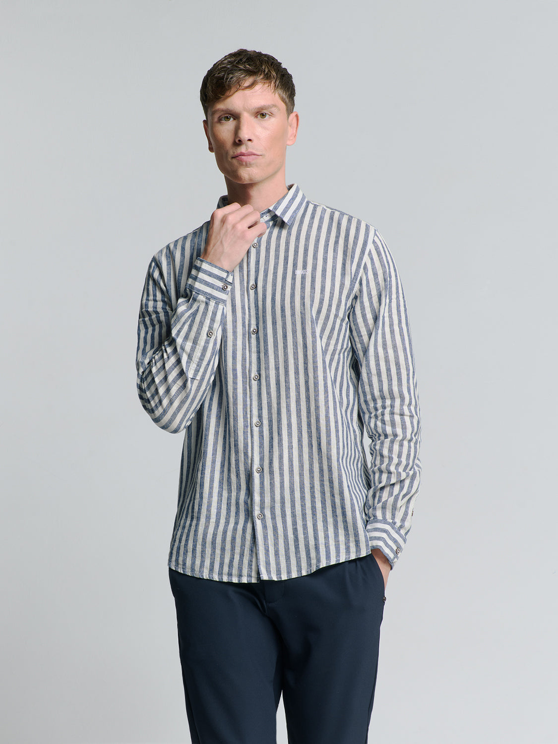 No Excess - Vertical Big Stripes Shirt - Indigo Blue