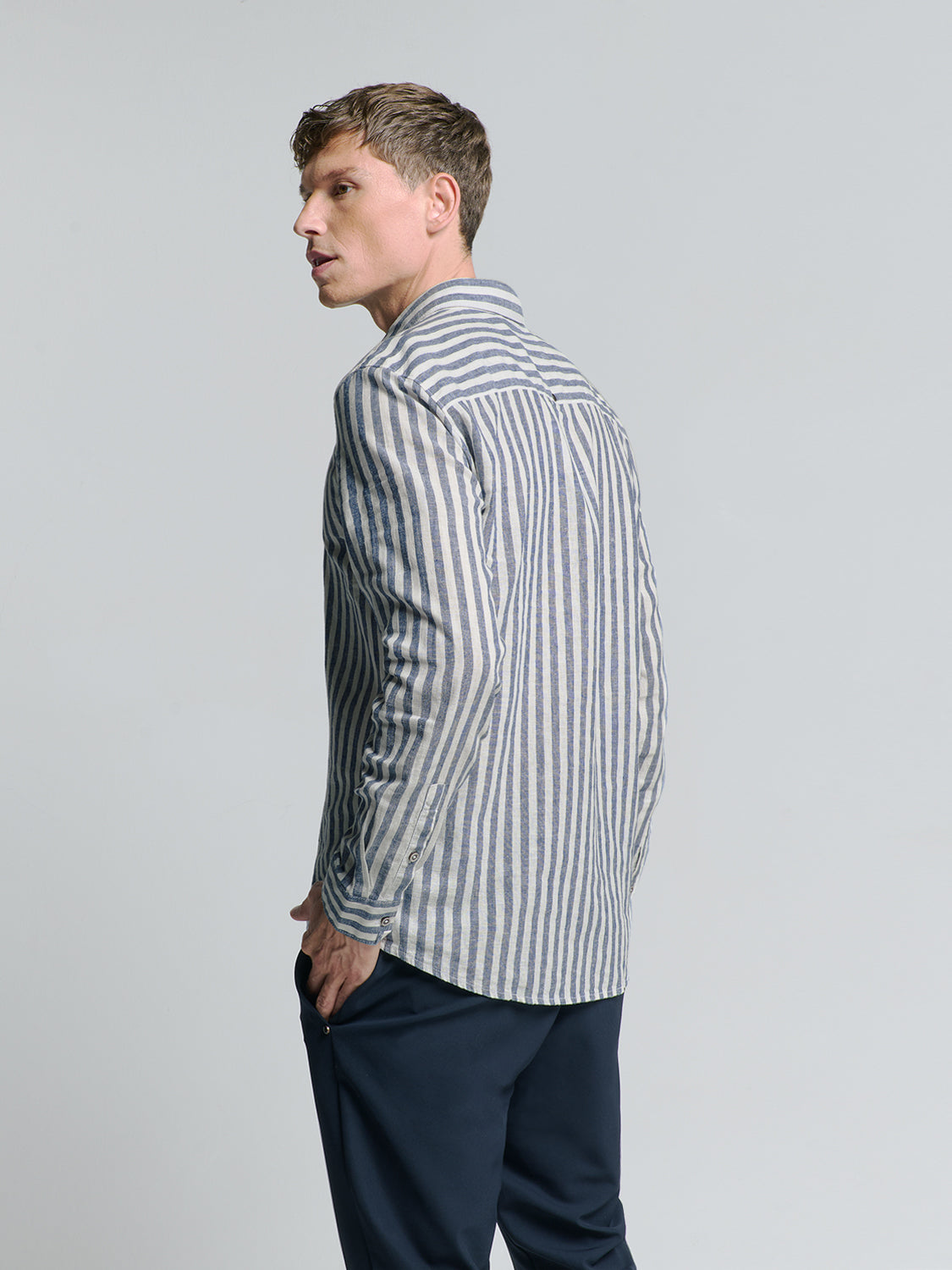 No Excess - Vertical Big Stripes Shirt - Indigo Blue