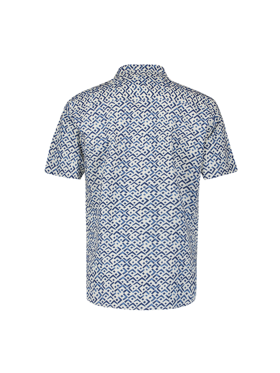 No Excess - Revers Collar Print SS Shirt - Indigo Blue
