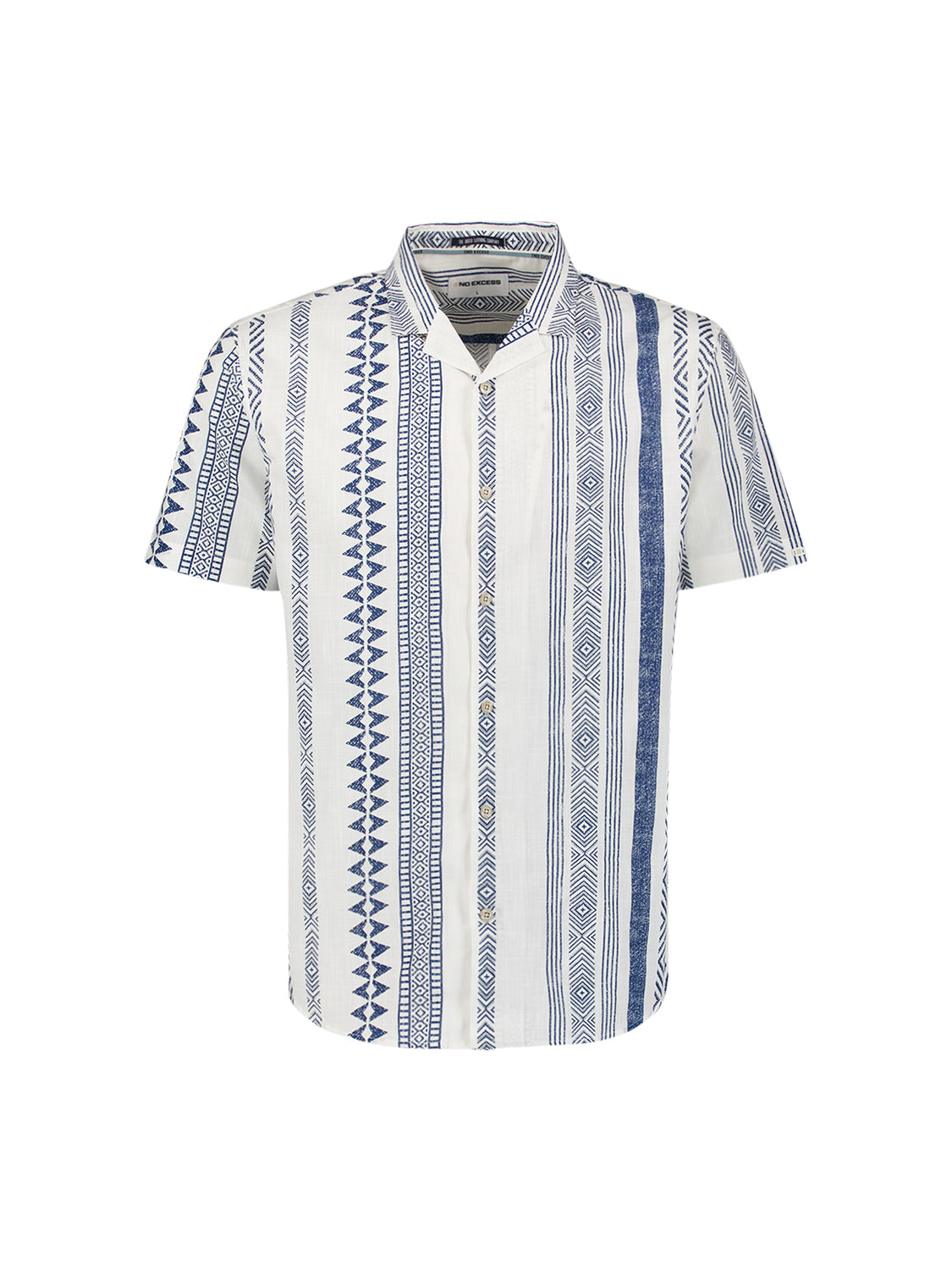 No Excess - Revers Collar Stripe SS Shirt - Indigo Blue