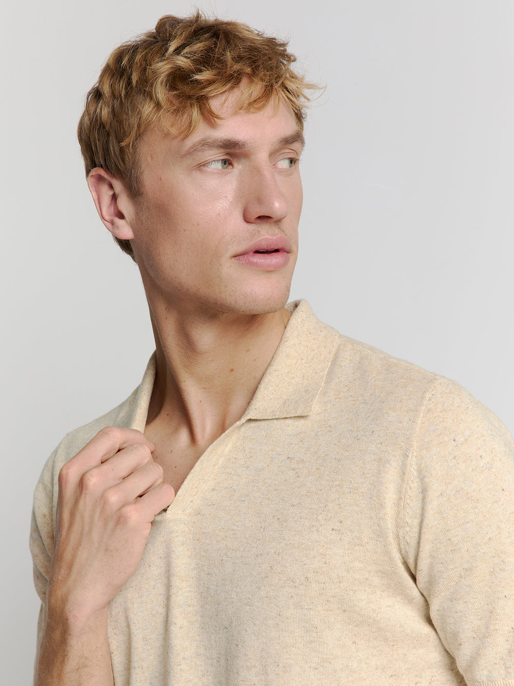No Excess - Cotton Linen SS Polo - Sand