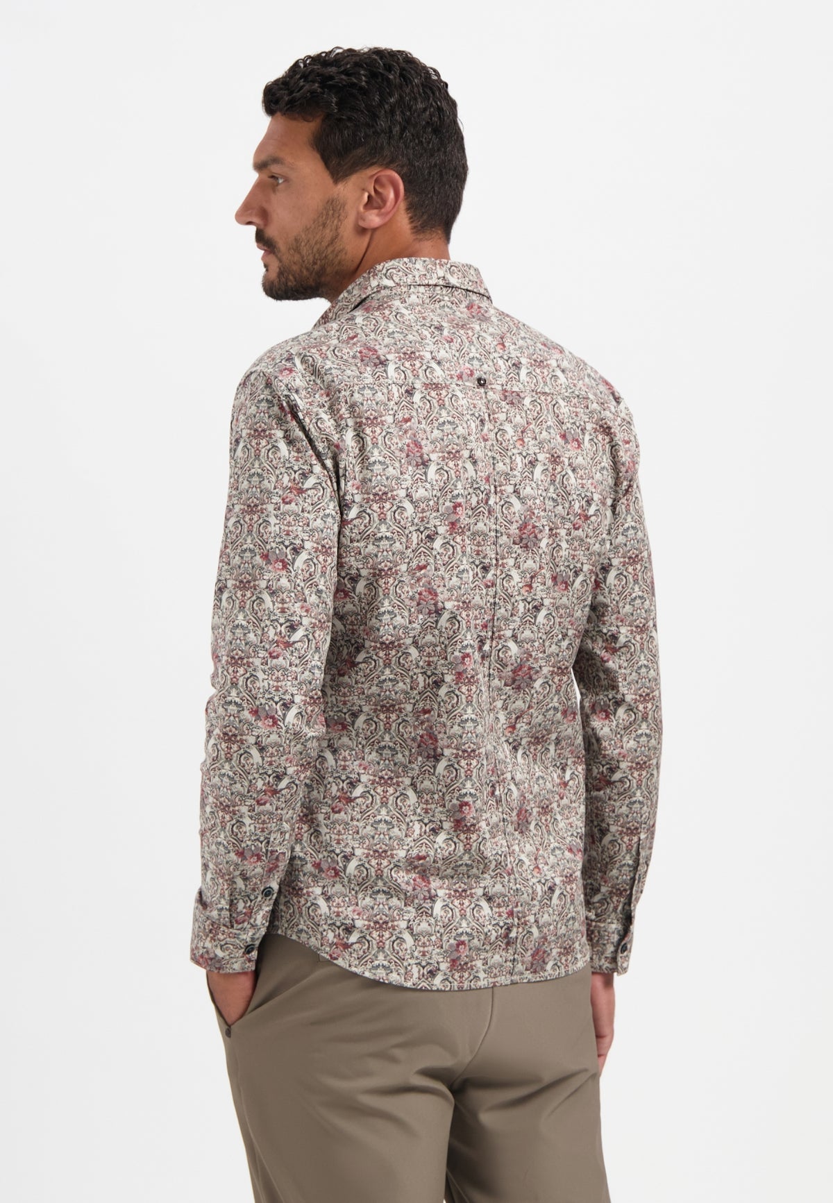 No Excess - Damask Floral LS Shirt - Dark Grey