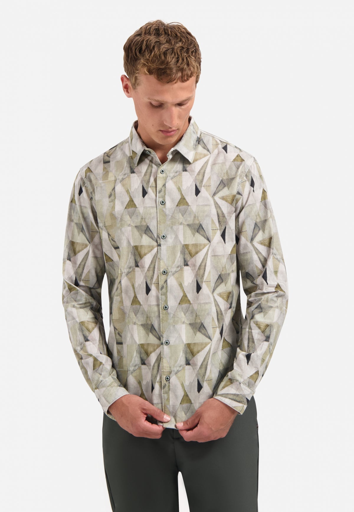 No Excess - Prism Print Cord LS Shirt - Light Moss