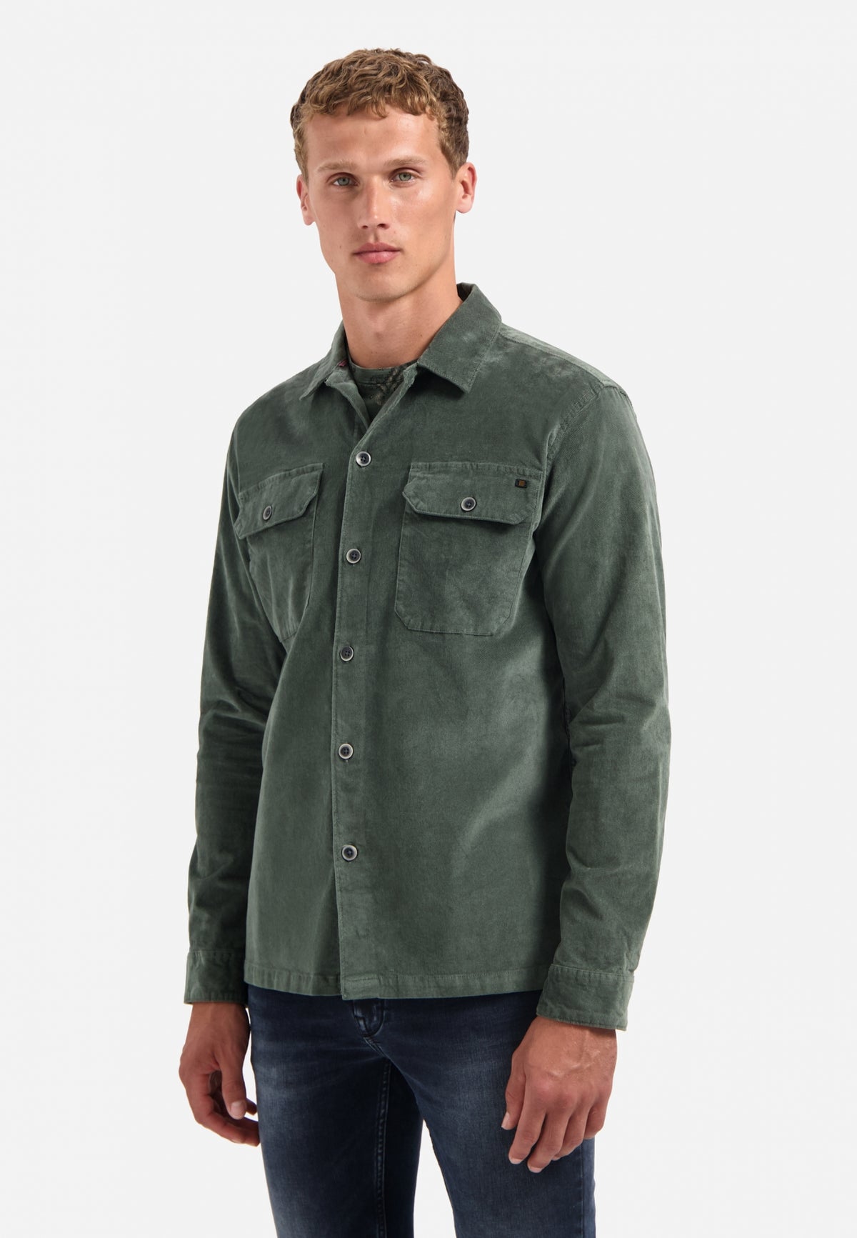 No Excess - Buttoned Velvet Overshirt - Dark Green