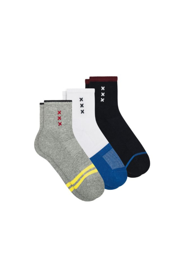 Scotch & Soda - 3 Pack 1/2 Terry Qtr Crew Sock - Grey/Blue