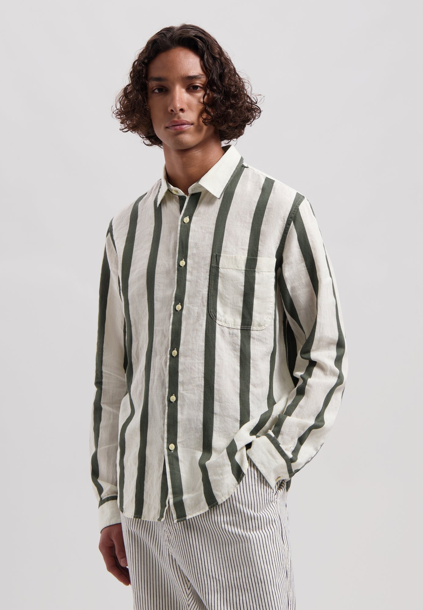 Dstrezzed - Miller Linen Stripe Shirt - Silver Birch