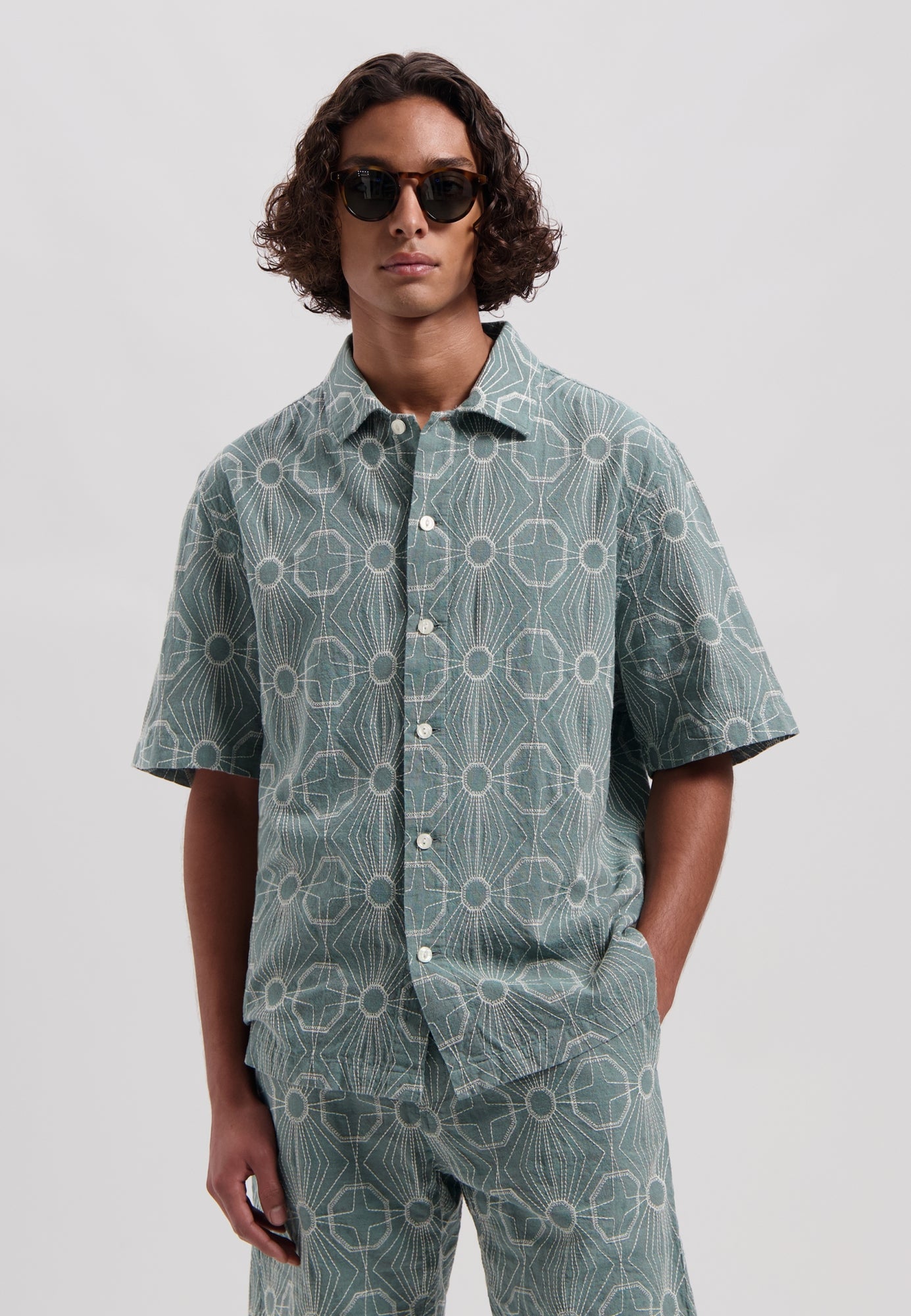 Dstrezzed - Davis Embroidered Resort SS Shirt - Stormy Sea