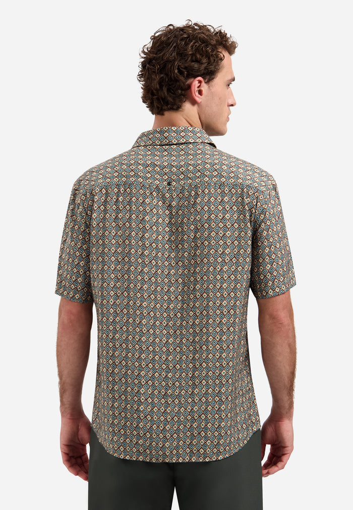 No Excess - Mosaic Diamond SS Shirt - Seablue