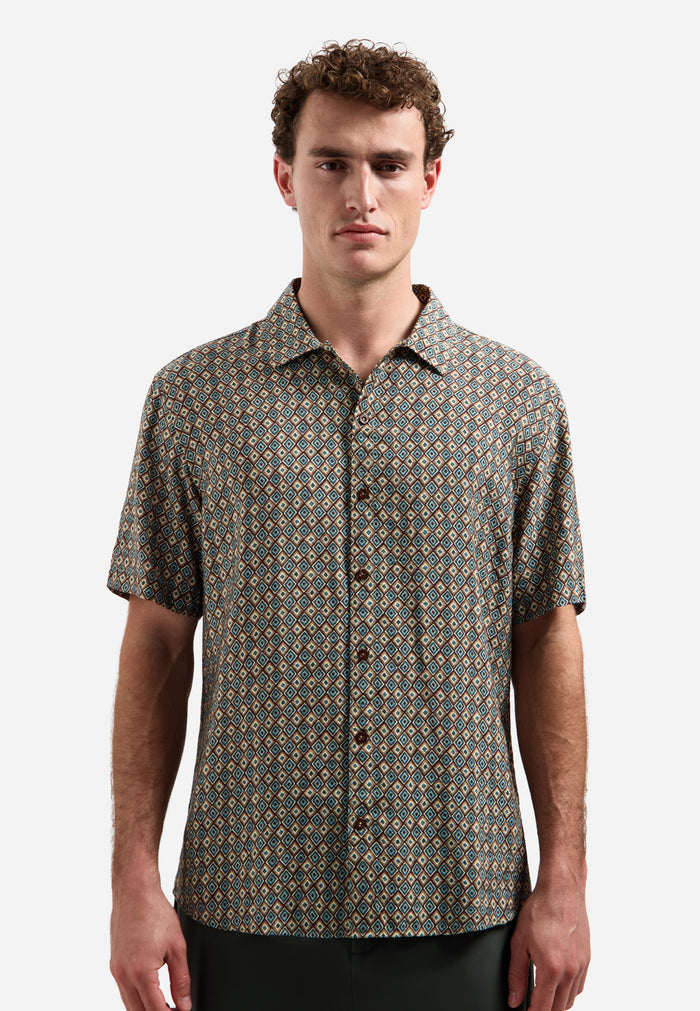 No Excess - Mosaic Diamond SS Shirt - Seablue