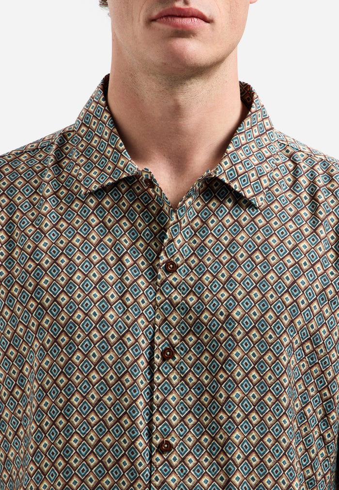 No Excess - Mosaic Diamond SS Shirt - Seablue