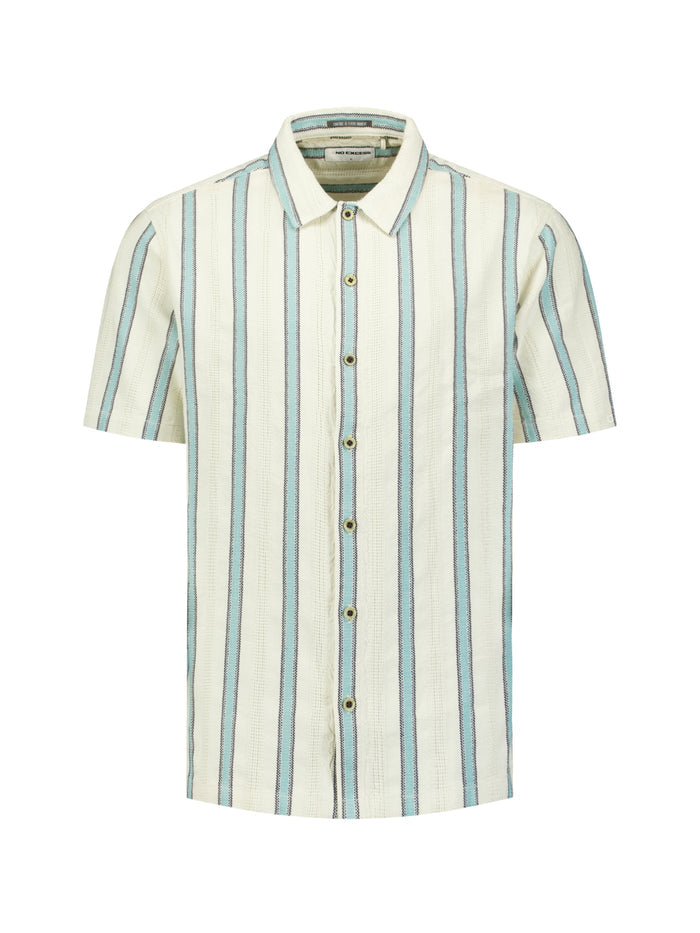 No Excess - Woven Stripe SS Shirt - Seablue