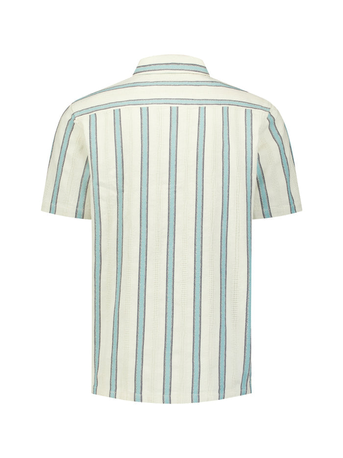 No Excess - Woven Stripe SS Shirt - Seablue