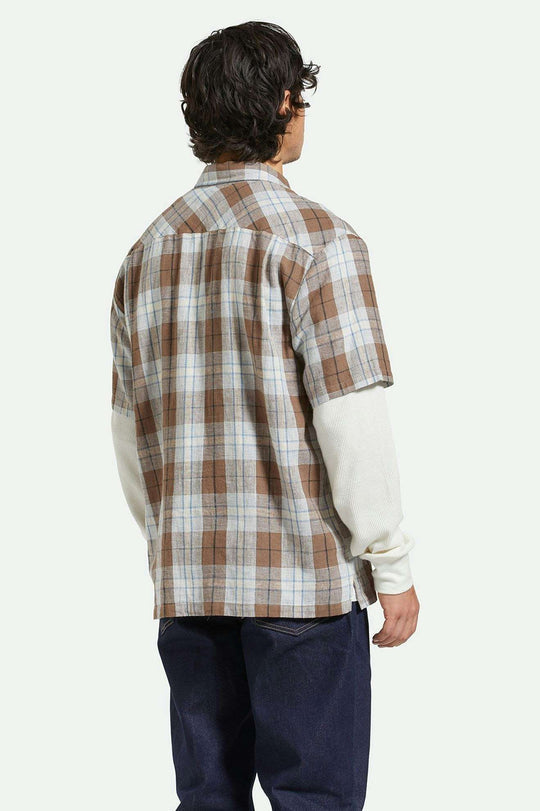 Brixton - Cru Linen Blend SS Woven Shirt - Pinecone Brown/Coronet Blue