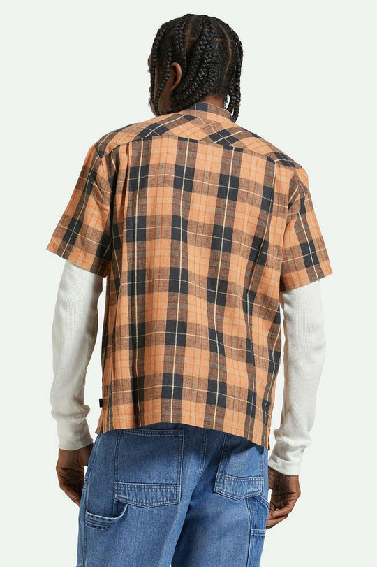 Brixton - Cru Linen Blend SS Woven Shirt - Black/Rust Orange