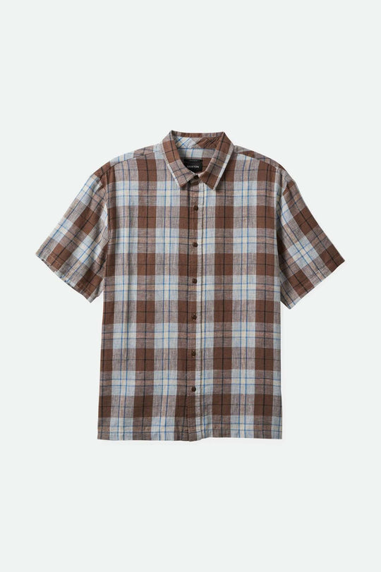 Brixton - Cru Linen Blend SS Woven Shirt - Pinecone Brown/Coronet Blue