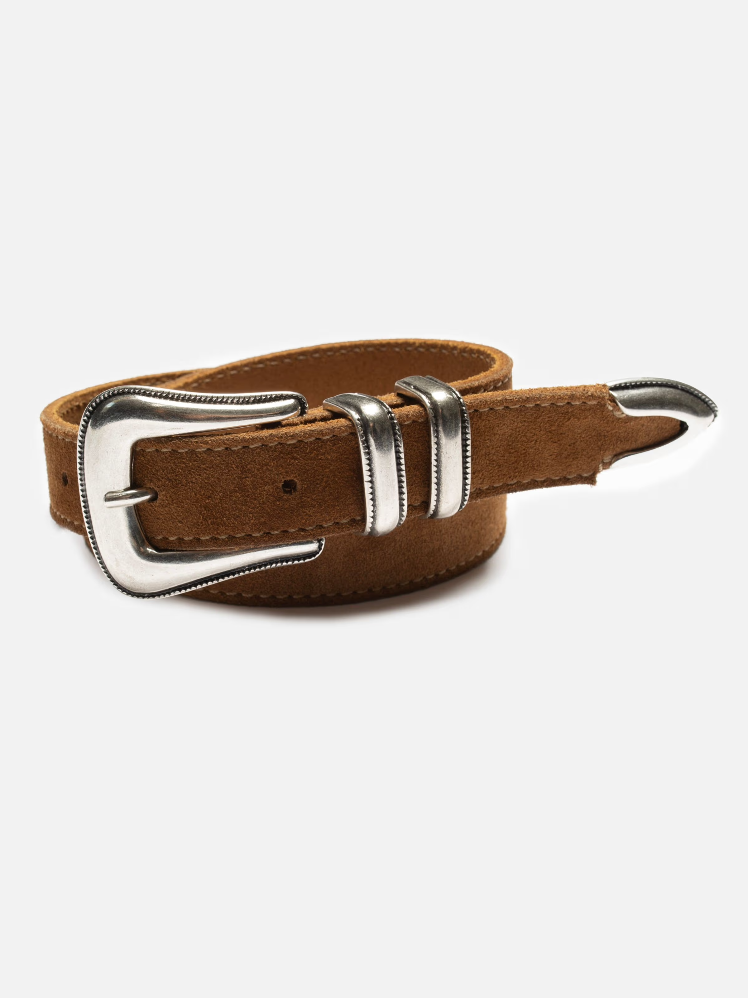 Nudie - Western Suede Silver Belt - Tobacco