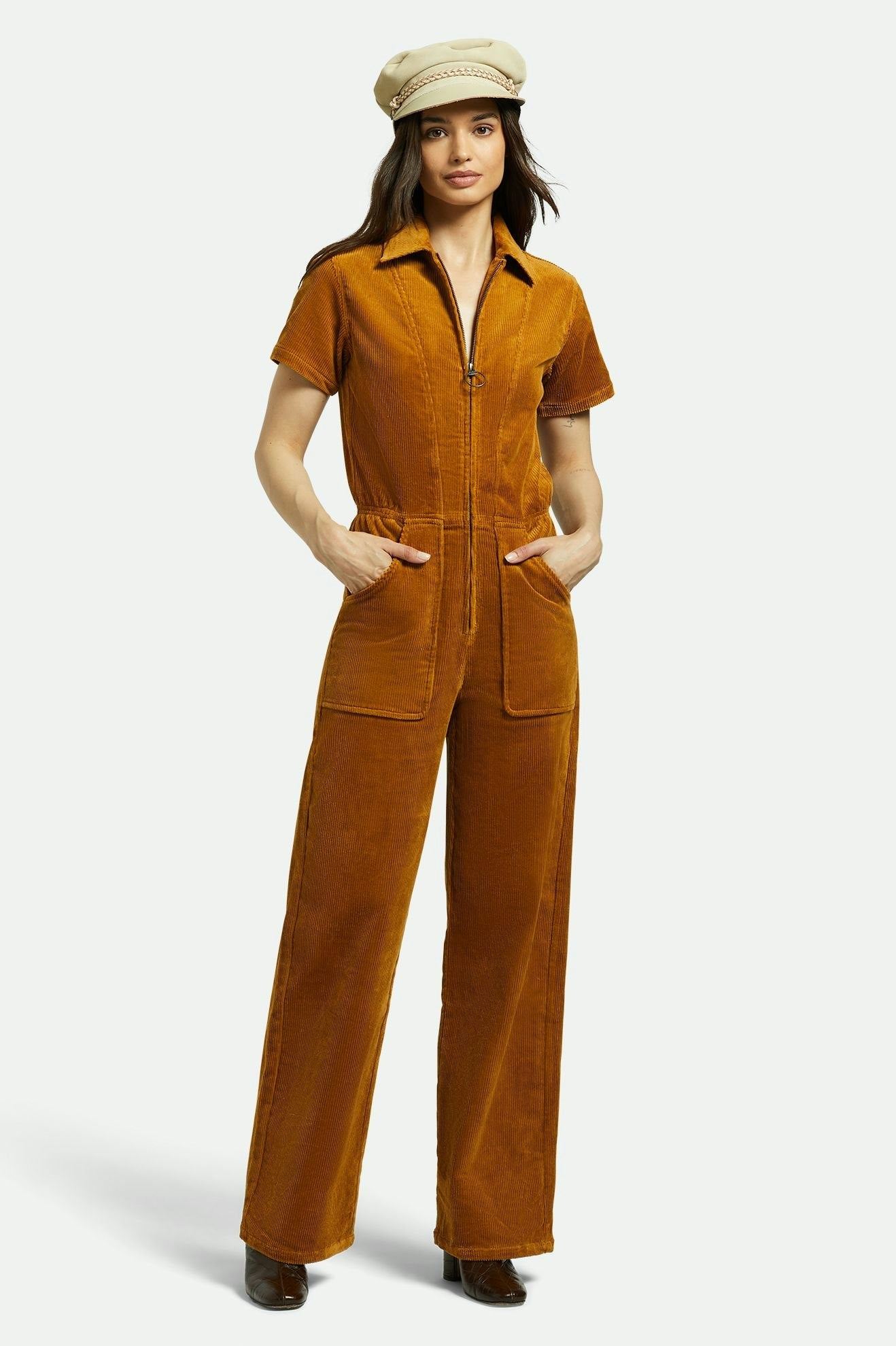 Brixton - Utility Jumpsuit - Golden Brown Cord