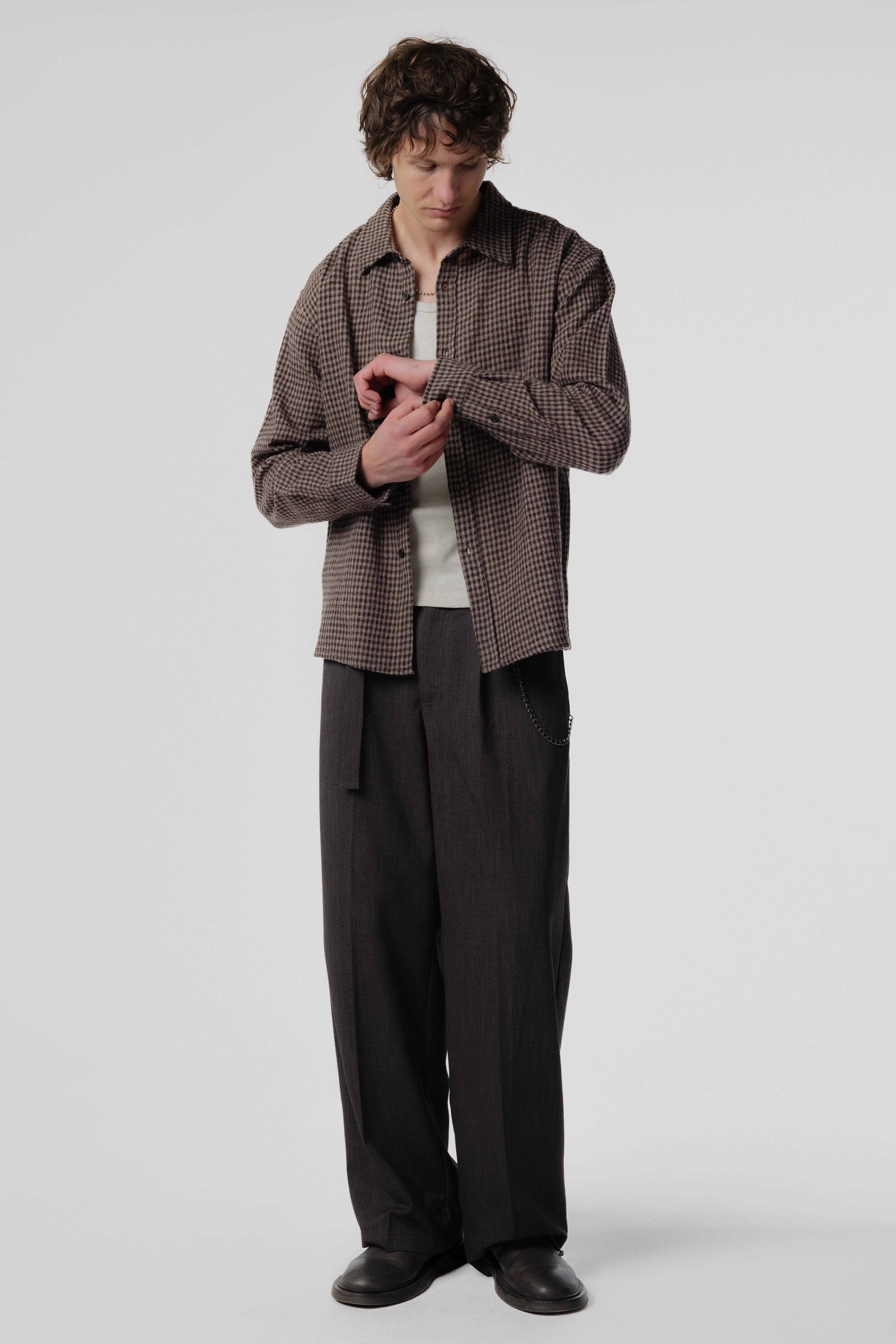Beach Brains - Hold LS Shirt - Brown Check