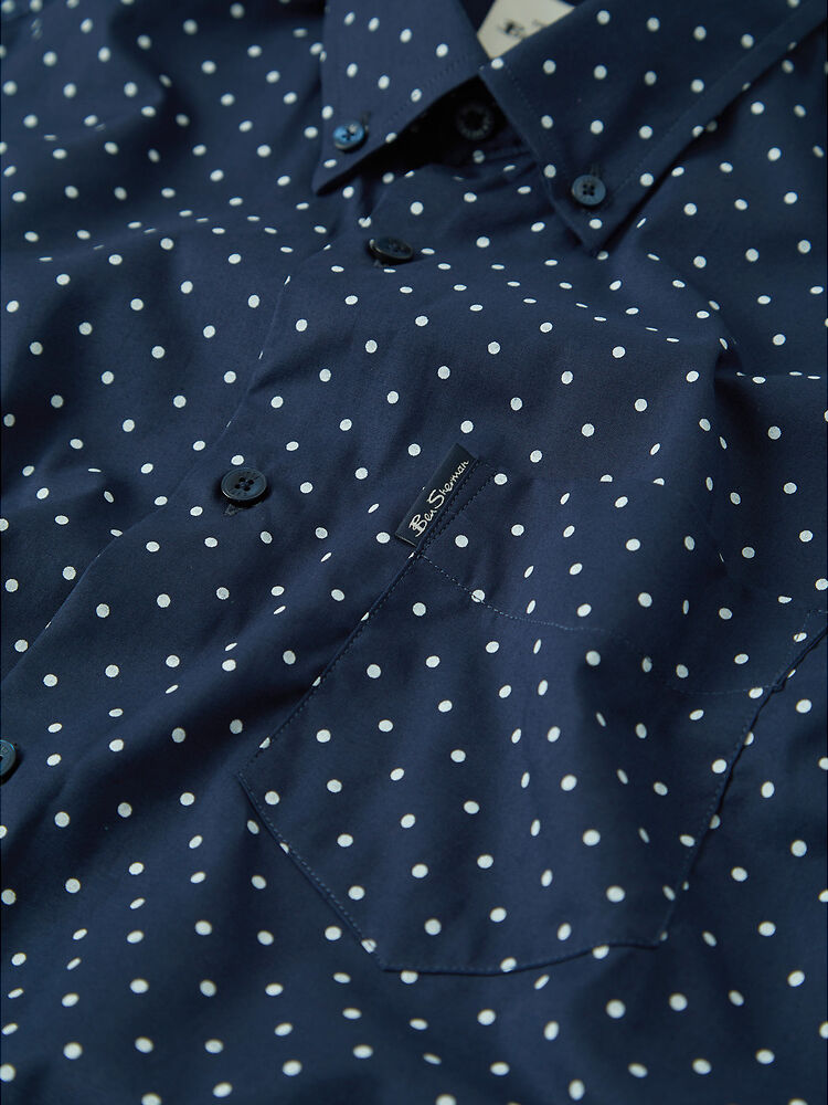 Ben Sherman - Polka Dot Print LS Shirt - Dark Navy