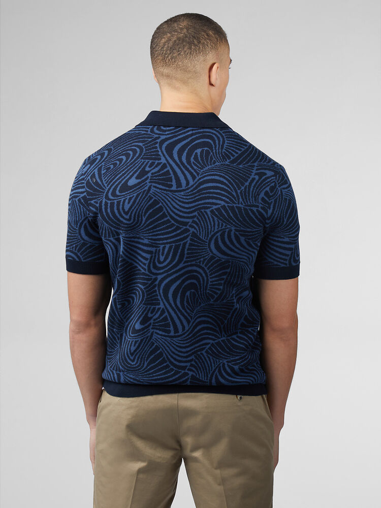 Ben Sherman - Swirl Jacquard Button Through Polo - Dark Navy