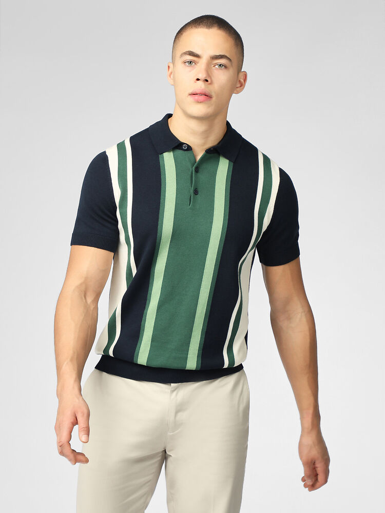 Ben Sherman - Vertical Stripe Polo - Dark Navy/Green