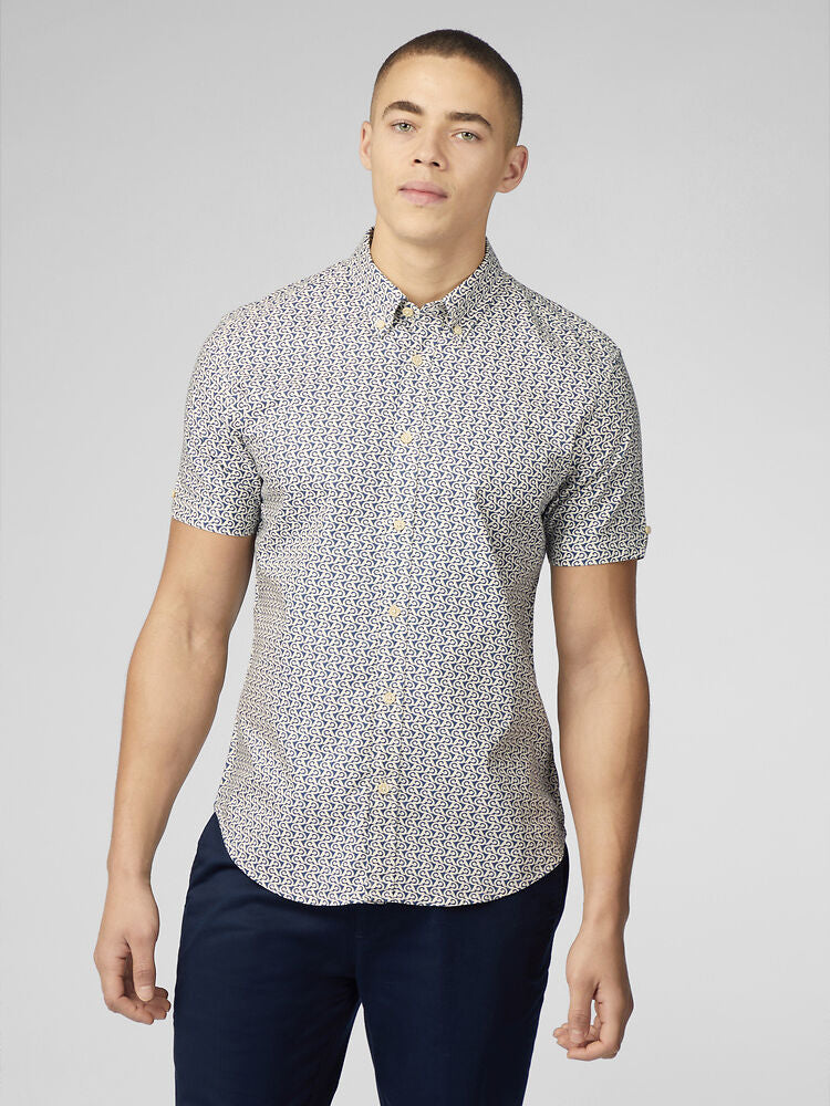 Ben Sherman - Geo Wave Print SS Shirt - Blue Denim