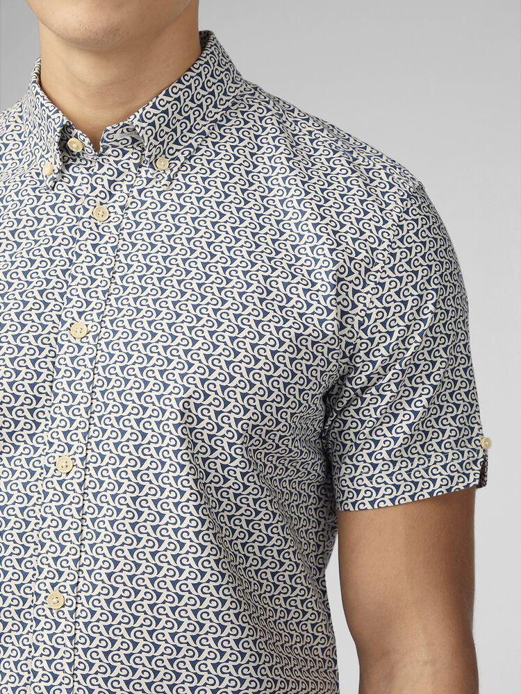 Ben Sherman - Geo Wave Print SS Shirt - Blue Denim