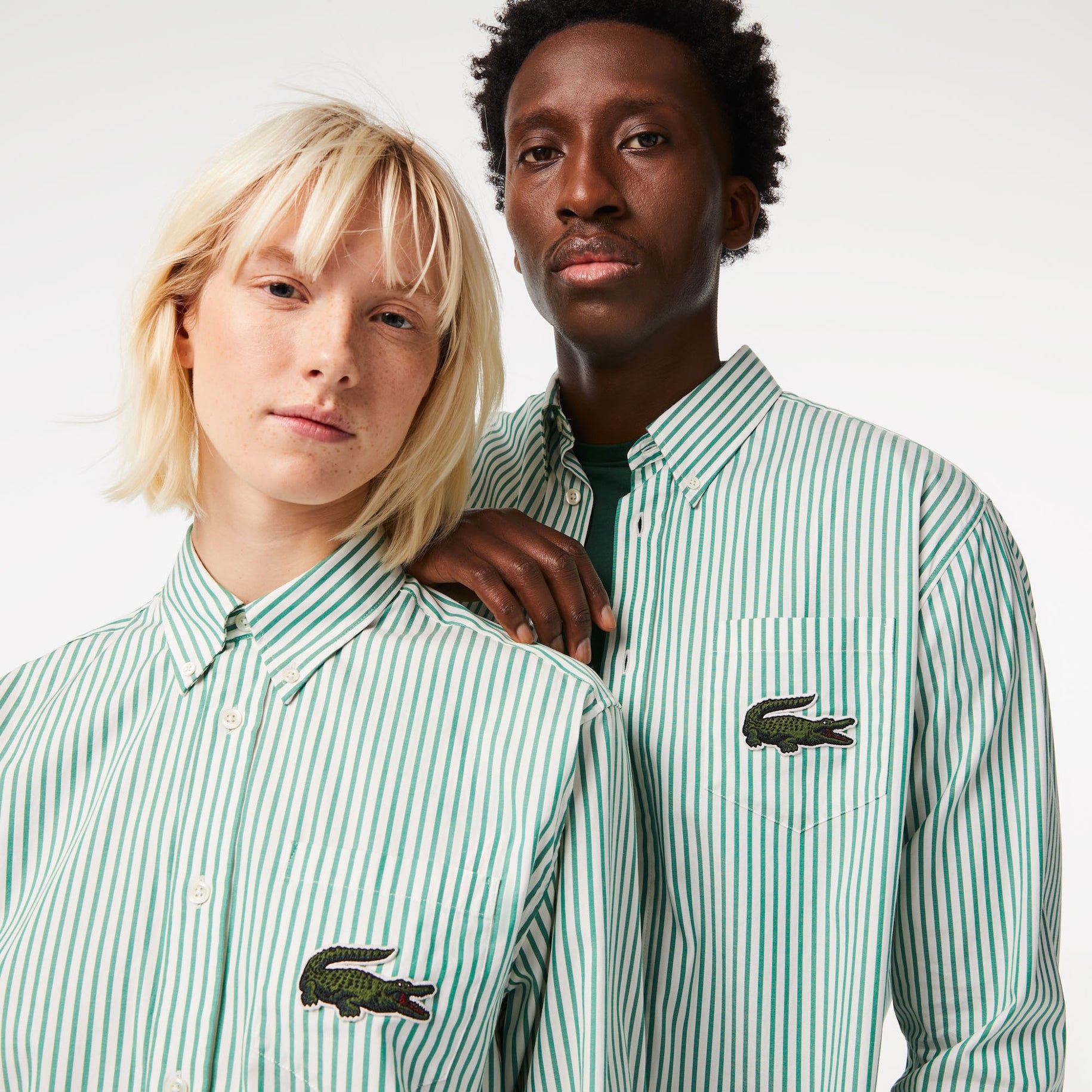 Lacoste - Relaxed Fit Large Croc Stripe Shirt - White/Green