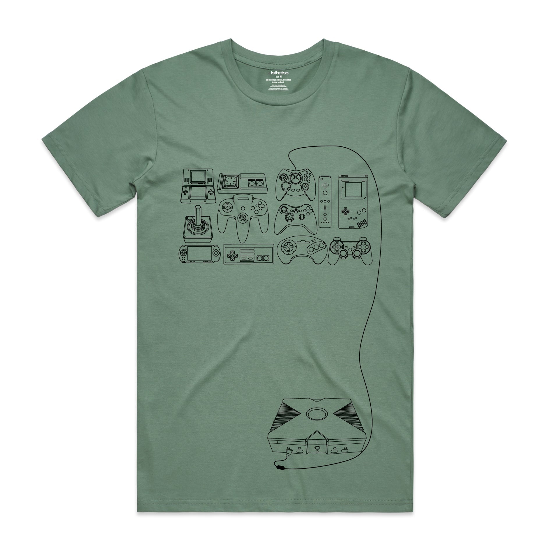 Isthatso - Retro Controllers SS Tee - Sage Green