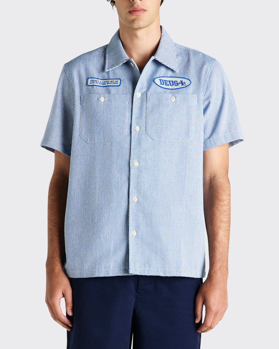Deus - No Shelter Work SS Shirt - Blue Stripe
