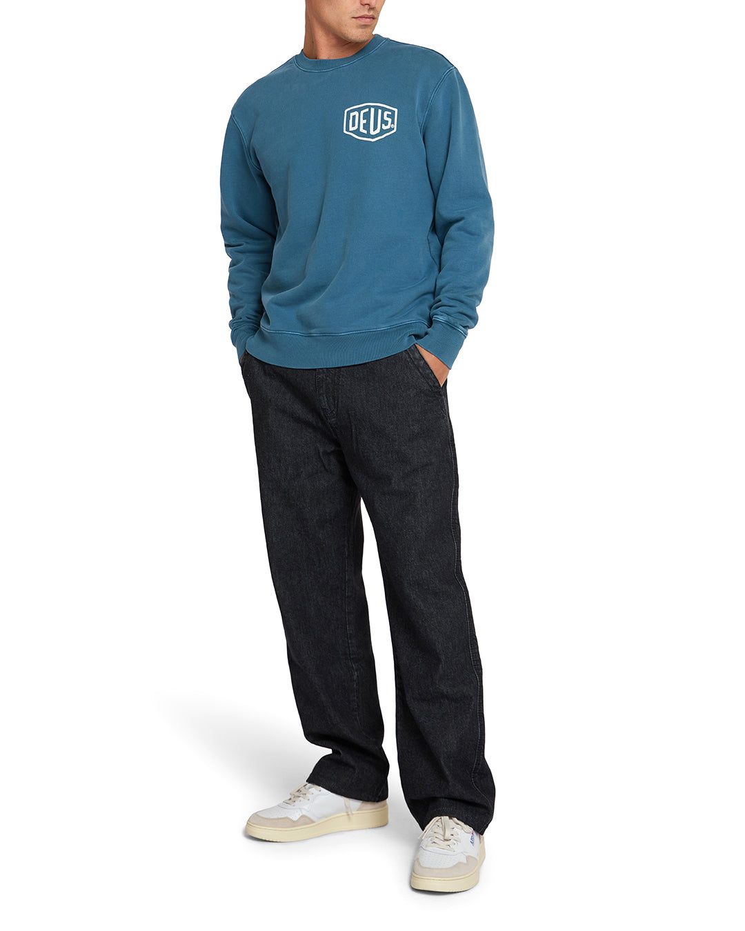 Deus - Garment Dyed Shield Crew - Atlantic Deep