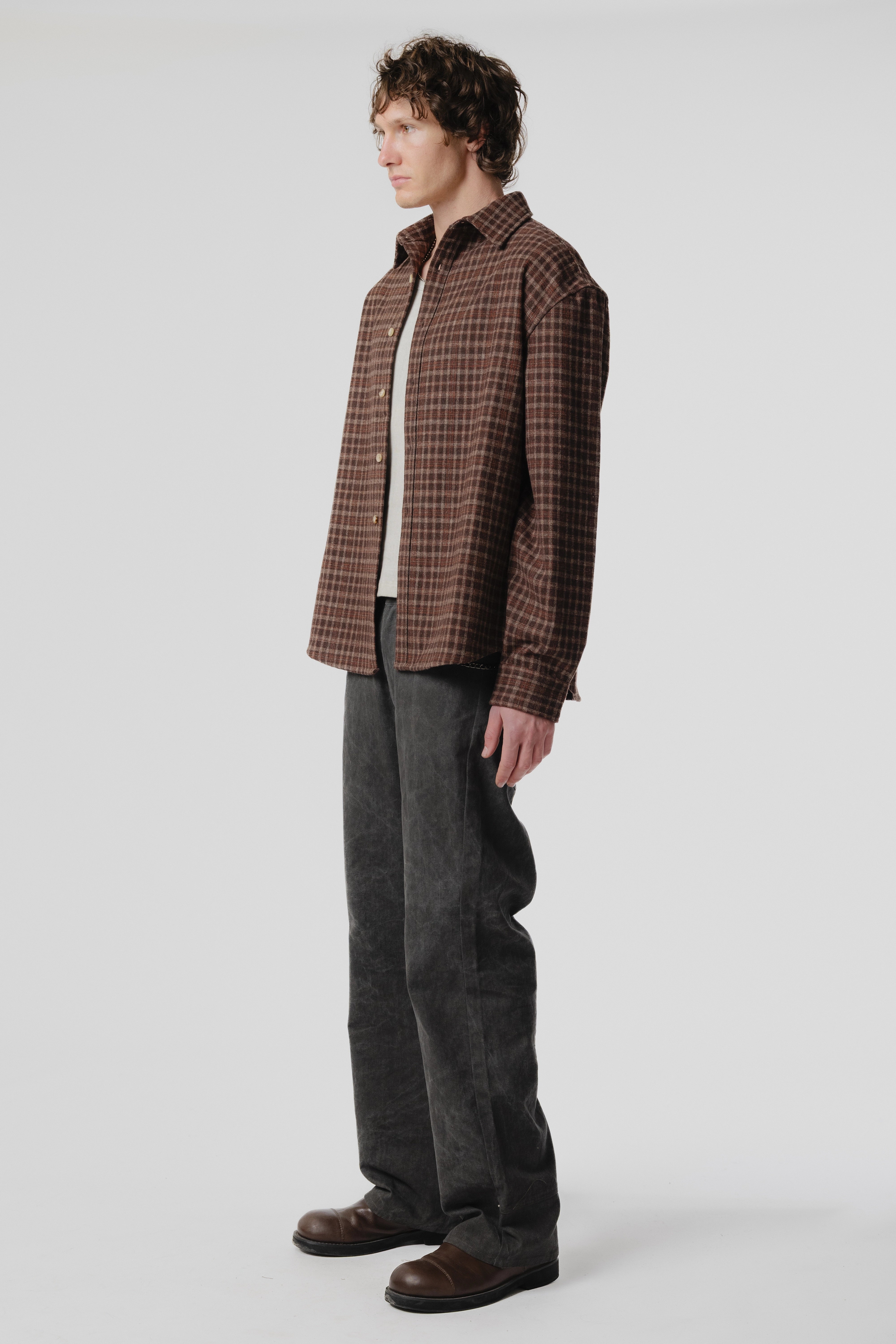 Beach Brains - Drop LS Shirt - Brown Plaid
