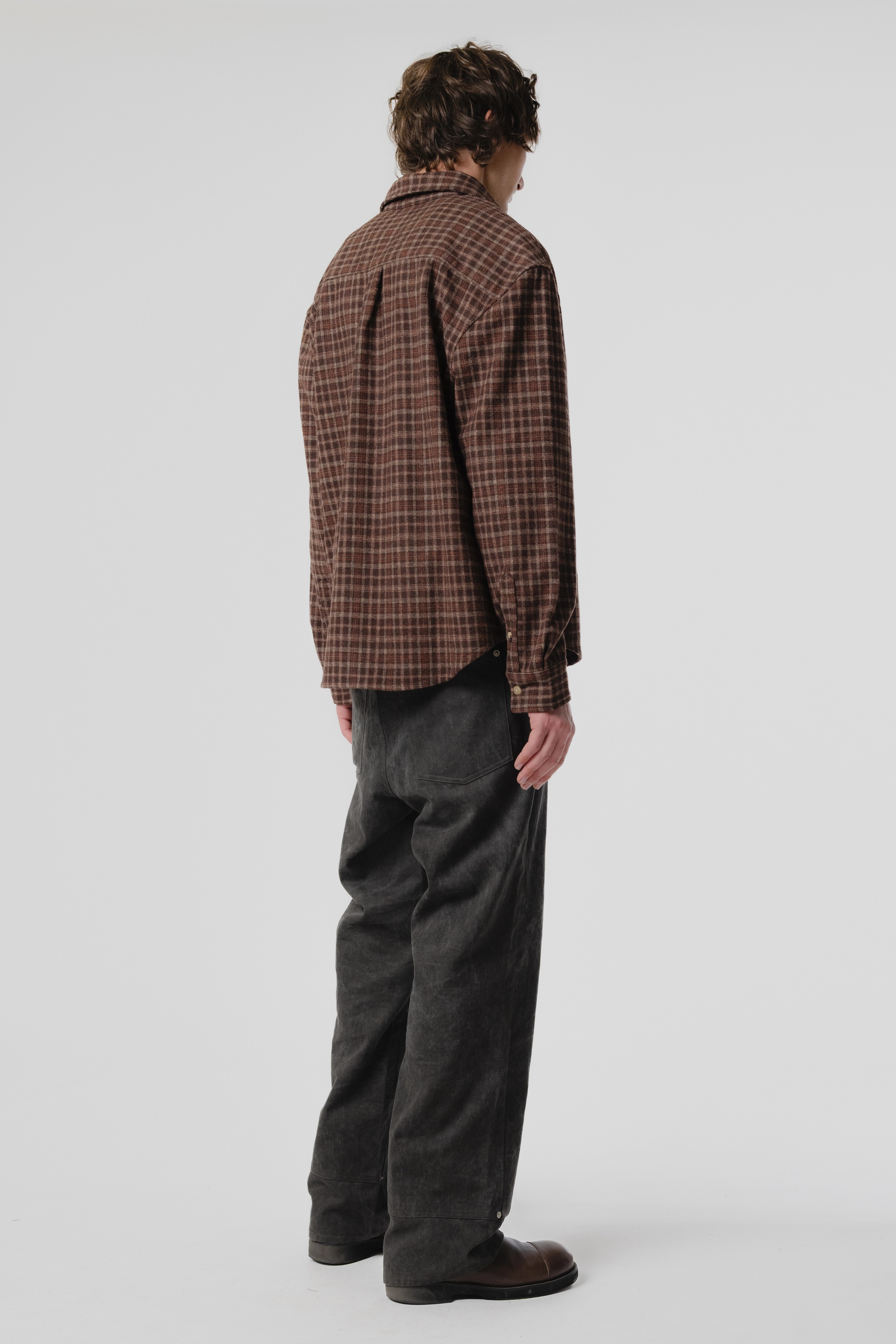 Beach Brains - Drop LS Shirt - Brown Plaid