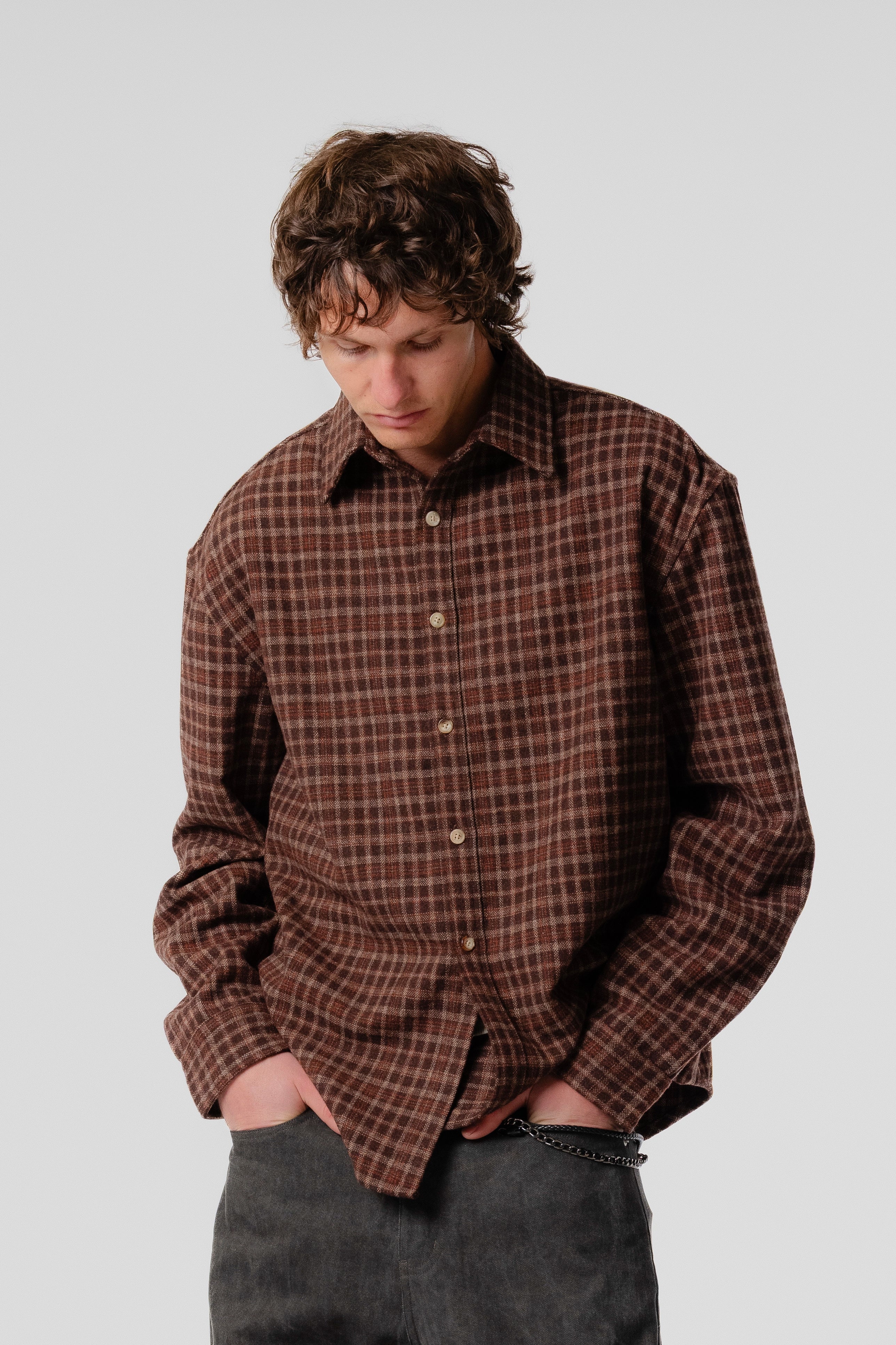Beach Brains - Drop LS Shirt - Brown Plaid