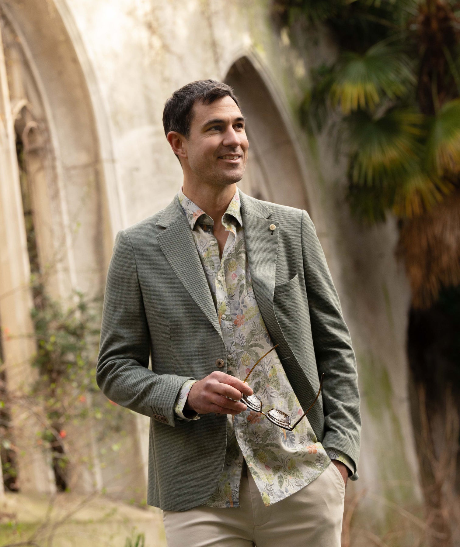 Guide London - Exotic Floral Cotton-Linen LS Shirt - Green