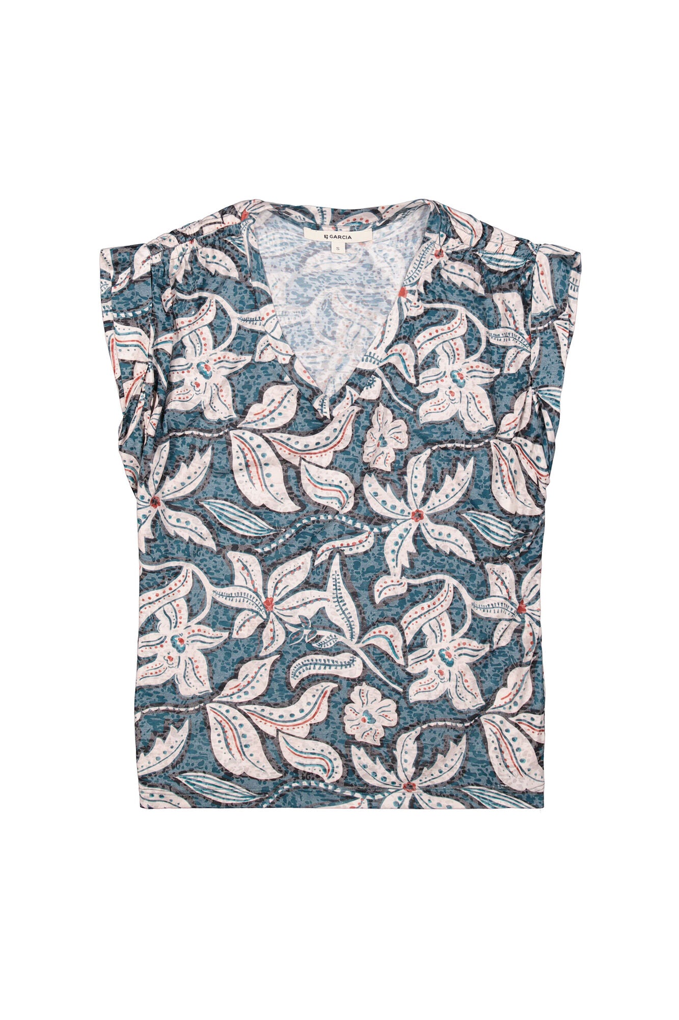 Garcia - Printed V-Neck Tee - Blue Lagoon
