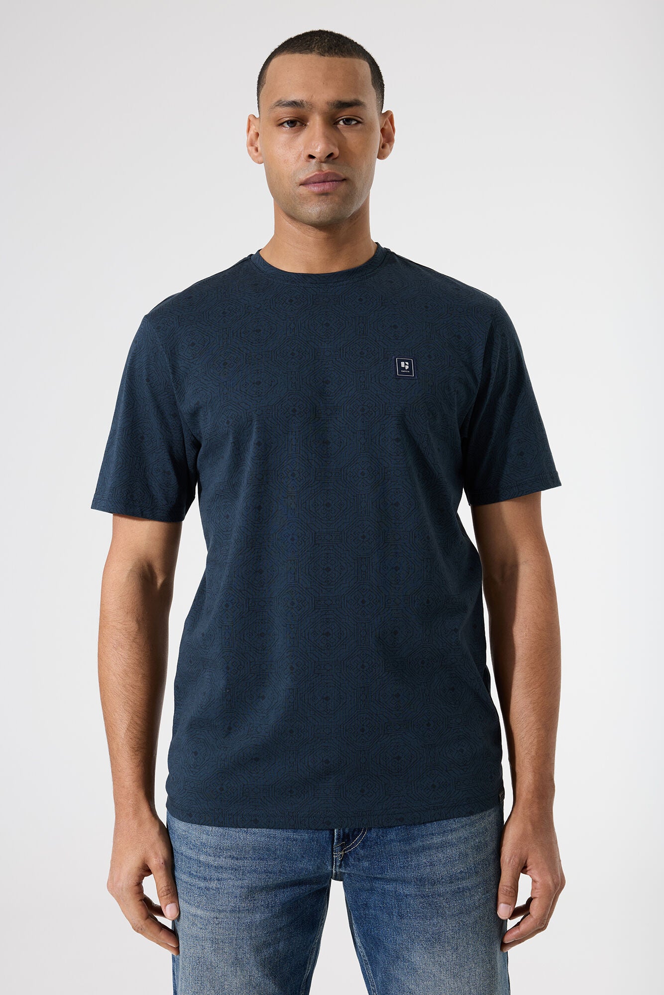 Garcia - Geometric Tile Print Tee - Fossil Blue