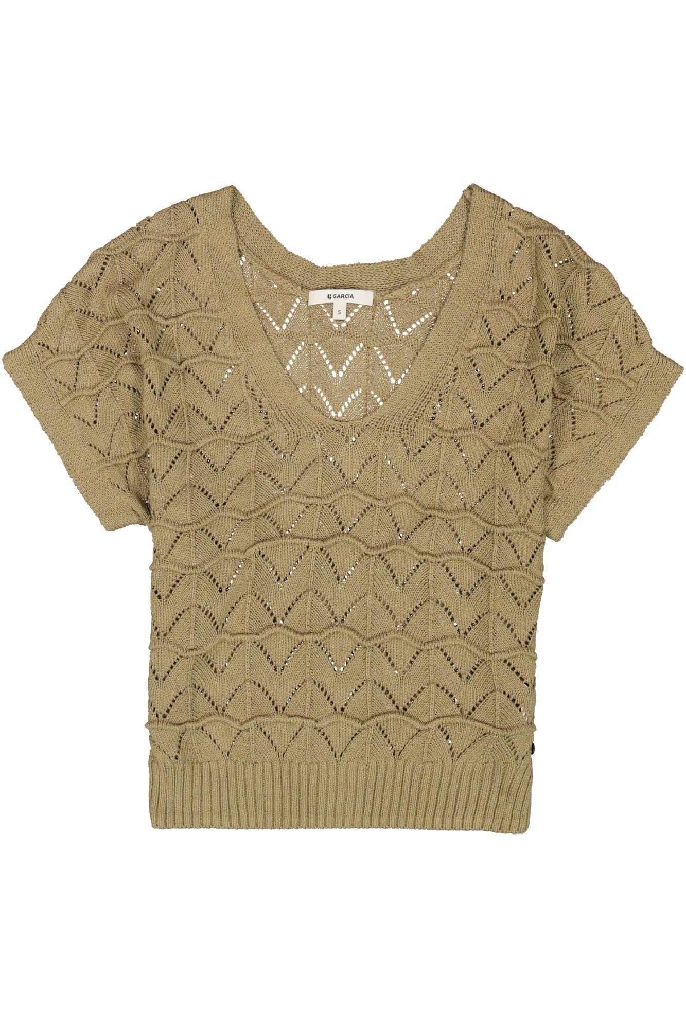 Garcia - Openwork SS Knit Top - Khaki