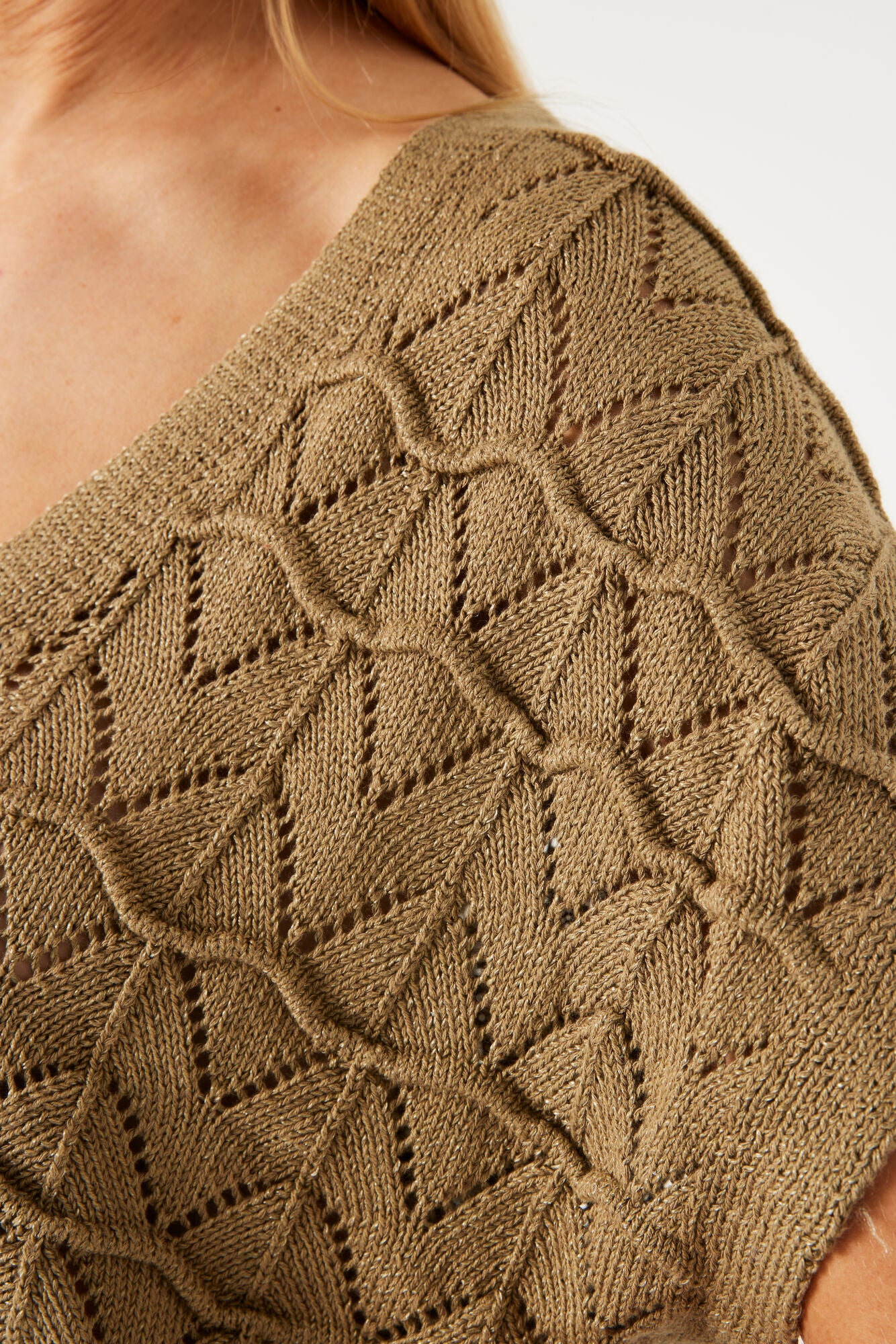 Garcia - Openwork SS Knit Top - Khaki