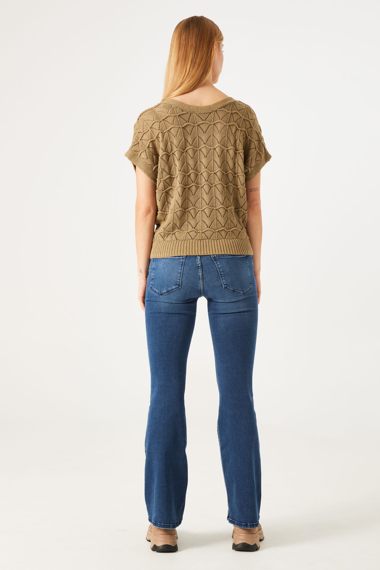 Garcia - Openwork SS Knit Top - Khaki