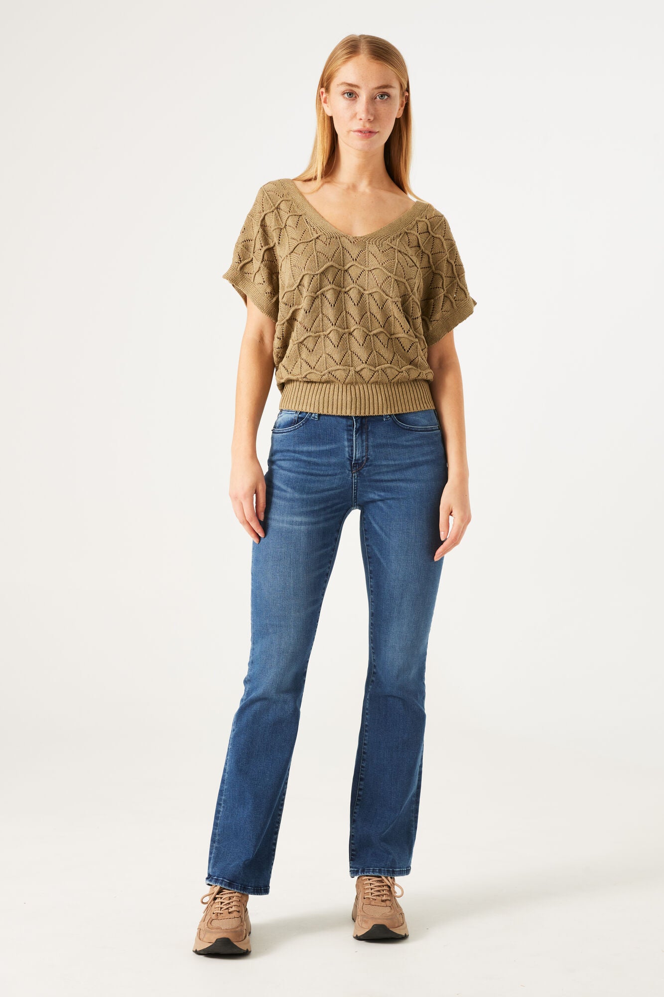 Garcia - Openwork SS Knit Top - Khaki