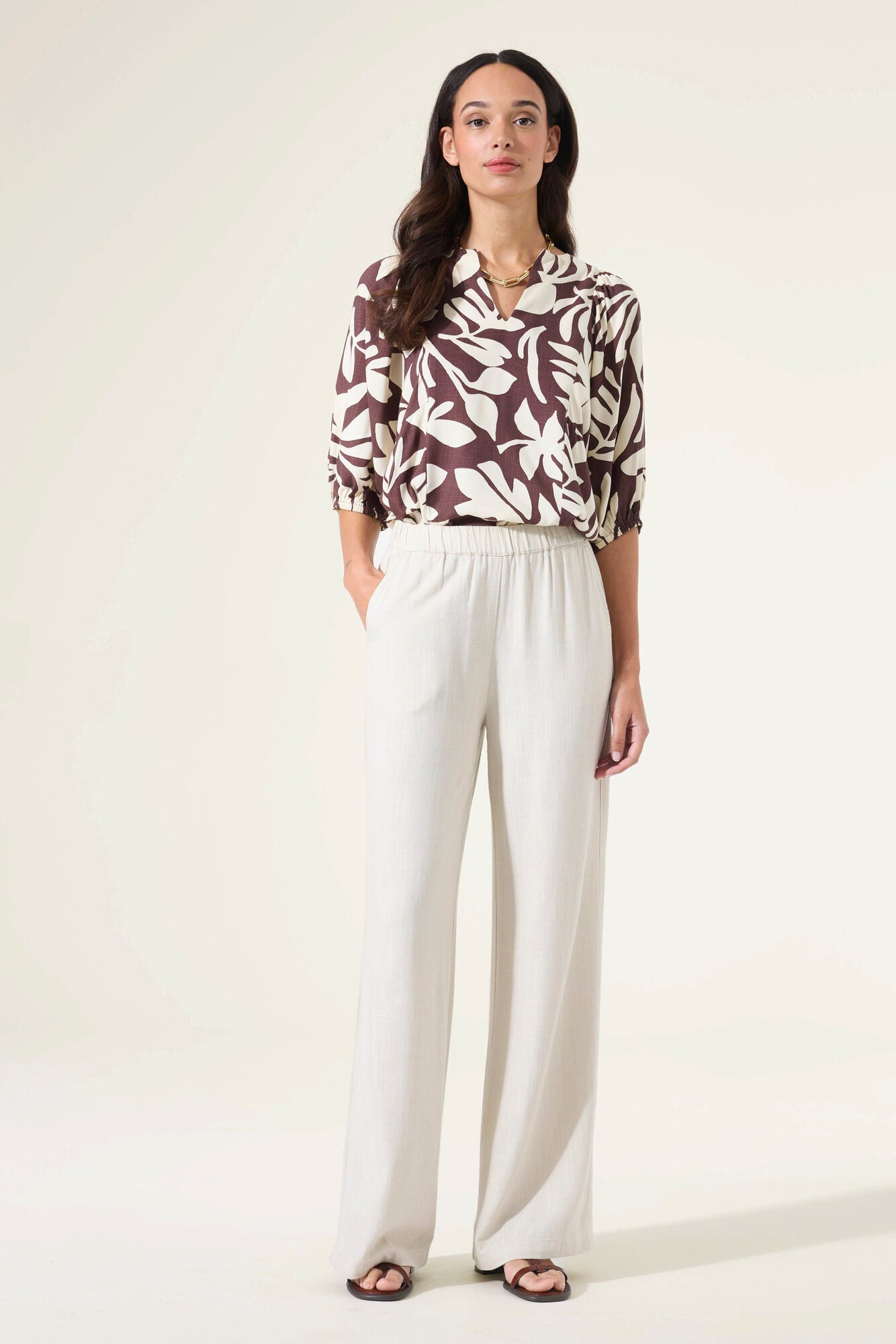 Garcia - Leaf Print SS Blouse - Earth Brown
