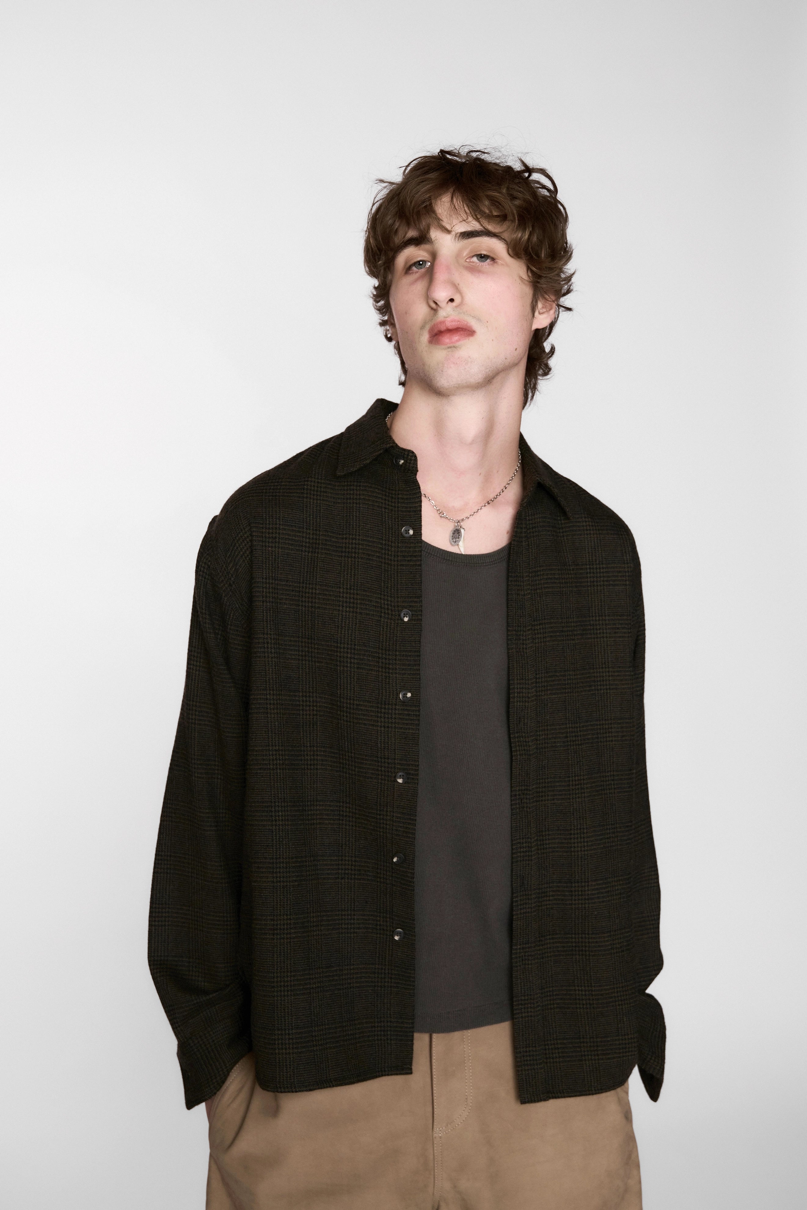 Beach Brains - Hold LS Shirt - Green/Black Plaid