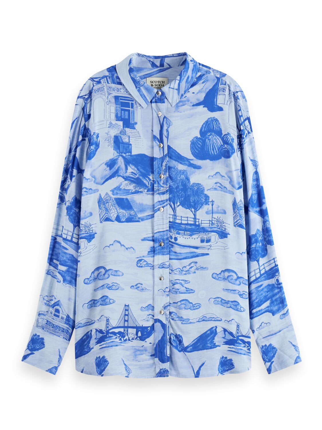 Maison Scotch - Printed Relaxed Fit LS Shirt - Journey Of The Free Mind Blue