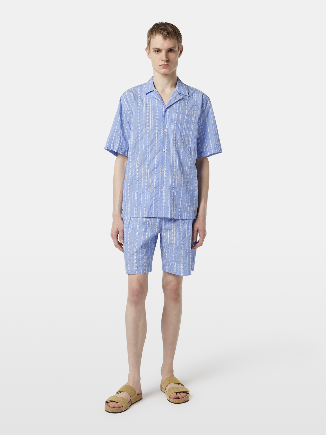 Scotch & Soda - Embroidered Stripe Relaxed Fit SS Shirt - Seersucker Sky Blue