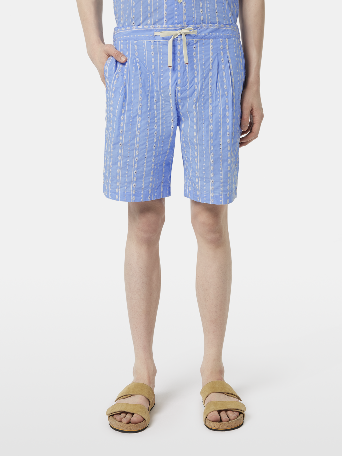 Scotch & Soda - Embroidered Stripe Seersucker Short - Sky Blue