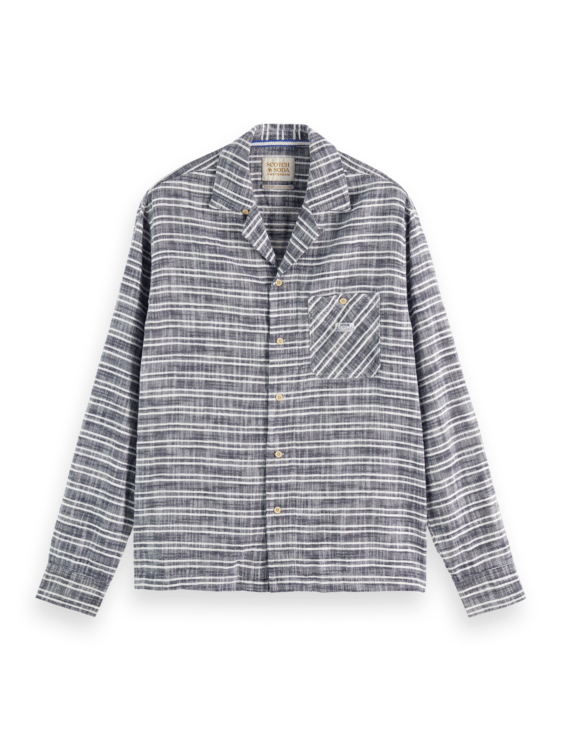 Scotch & Soda - Structured Basket Weave Striped Shirt - Blue Stripe